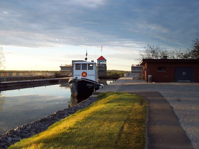 Tied up beside a lock wall