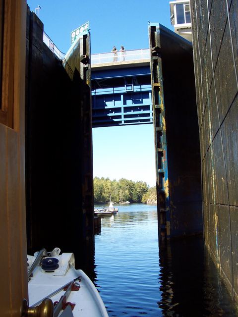 Looking up and out of a lock chamber