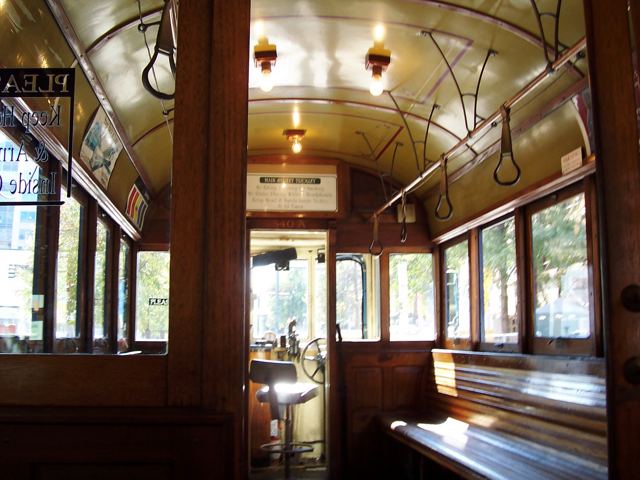 Inside one of the vintage trolleys
