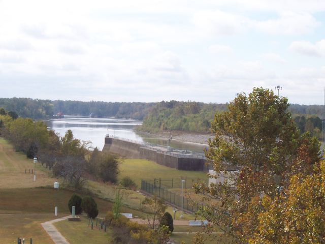 A lock and dam on the waterway