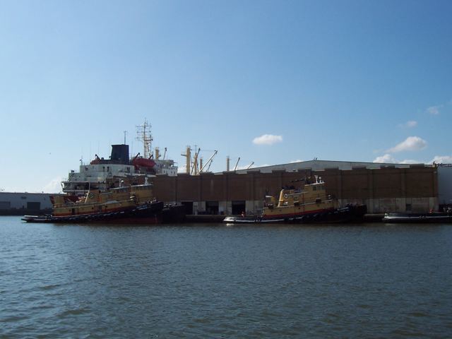 Ocean-going ships at the docks in Mobile