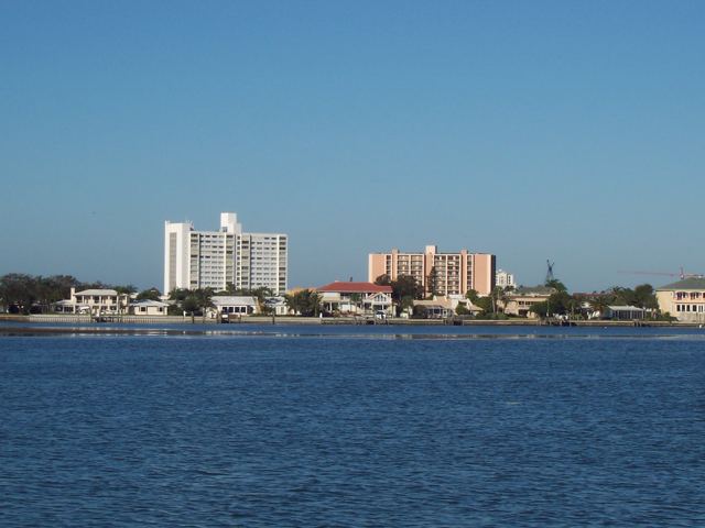 Waterfront towers along the channel