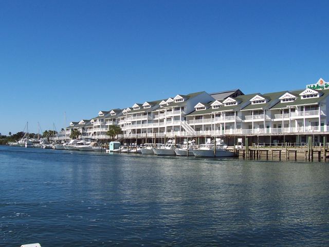 Waterfront condominiums and a marina