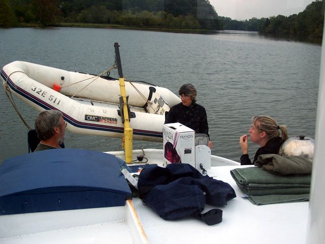 On the foredeck with the dinghy