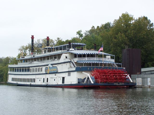 A paddlewheel riverboat