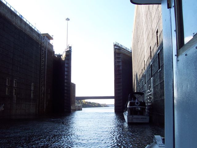 A lock chamber, looking ahead down the waterway